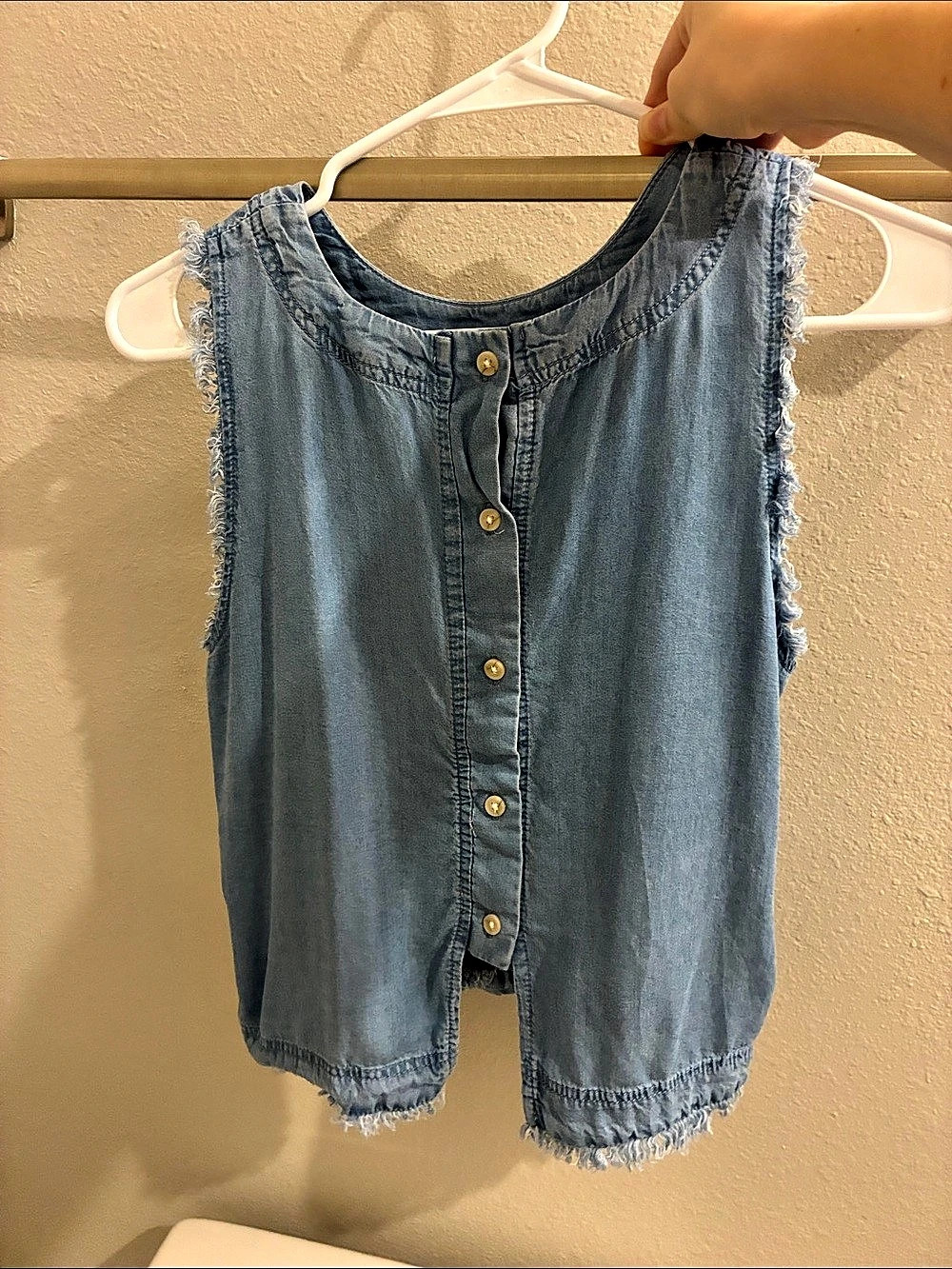 Denim Button Front Tank Top in Blue